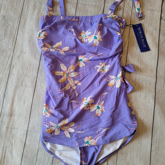 Byron Blue Australia Purple Lily One Piece Swimsuit •Size 12• New w/ Tag - Picture 1 of 9